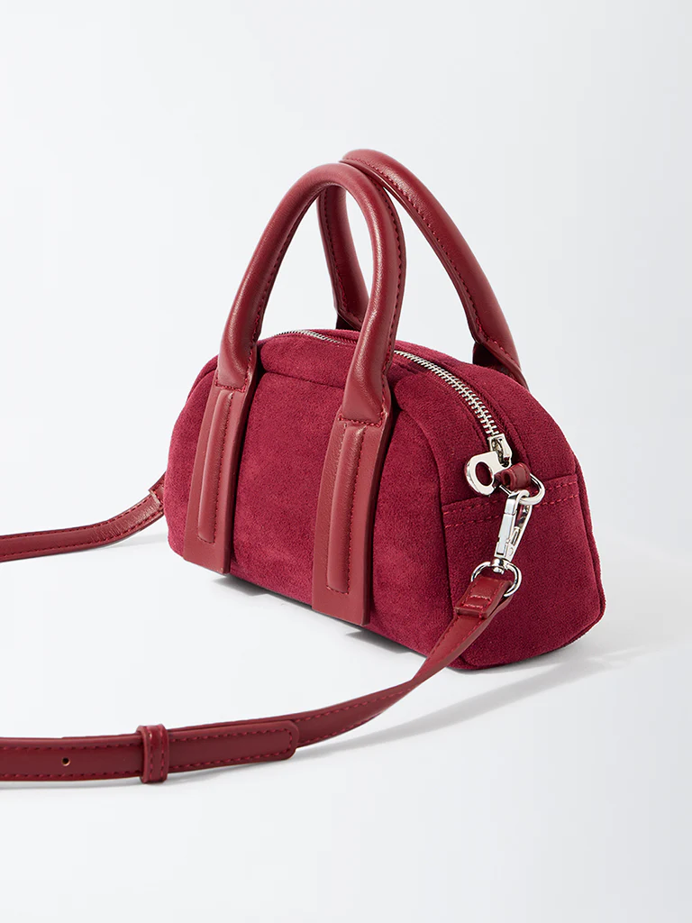 Westside Maroon Suede Bowling Bag - Image 2