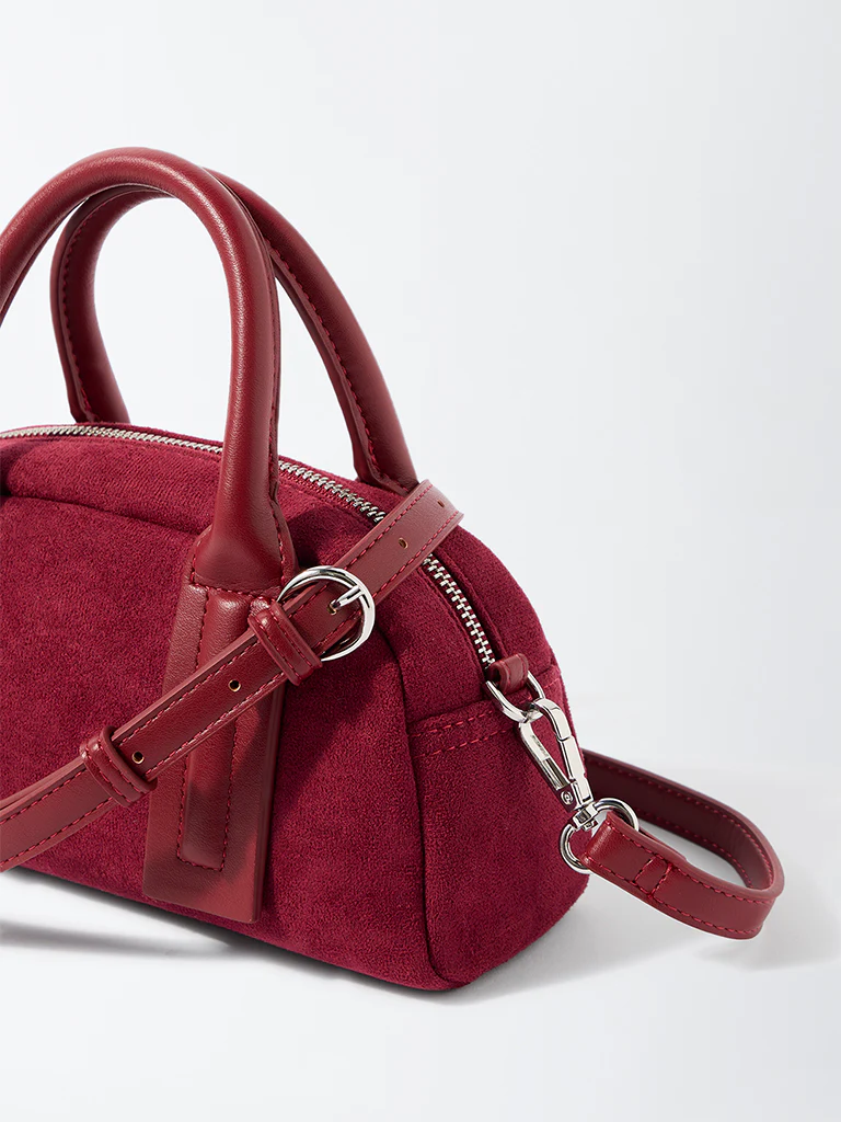 Westside Maroon Suede Bowling Bag - Image 3