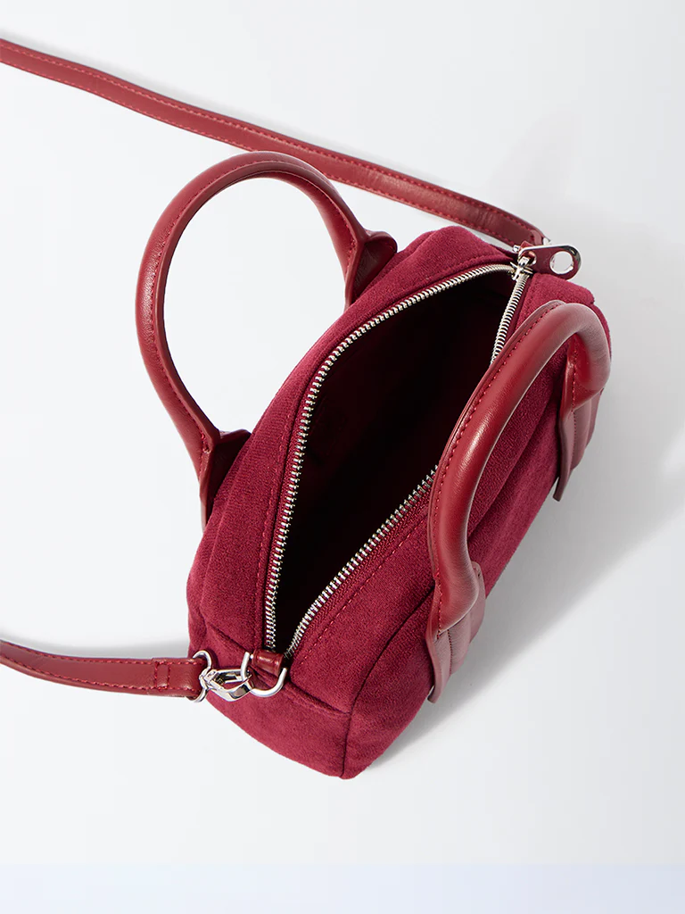 Westside Maroon Suede Bowling Bag - Image 4