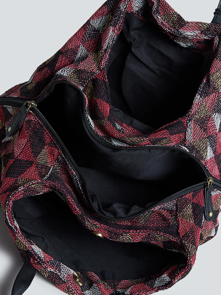 Westside Maroon Triangle Patterned Tote Bag - Image 3