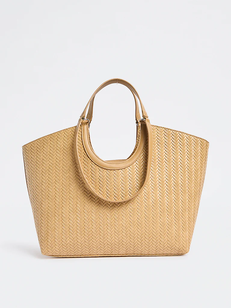 Westside Mustard Woven Textured Handbag with Pouch