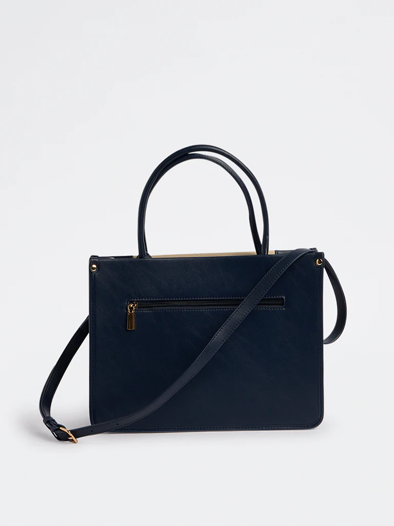 Westside Navy Colour-Blocked Tote Bag with Sling - Image 3
