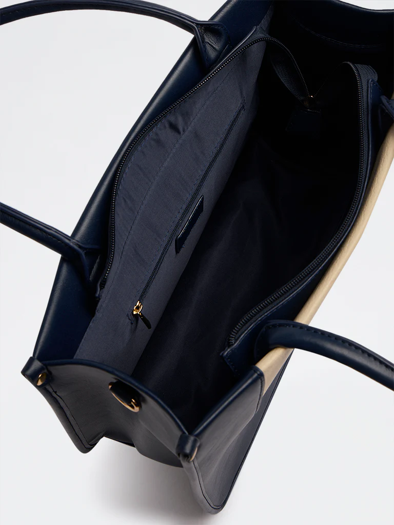 Westside Navy Colour-Blocked Tote Bag with Sling - Image 4