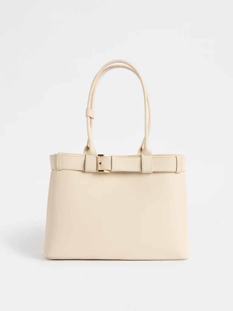 Westside Off-White Buckle Detail Tote Bag - Image 2