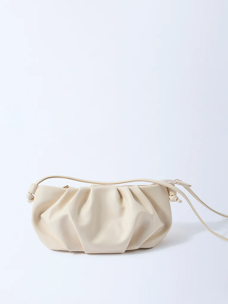 Westside Off-White Pleated Clutch Bag with Sling