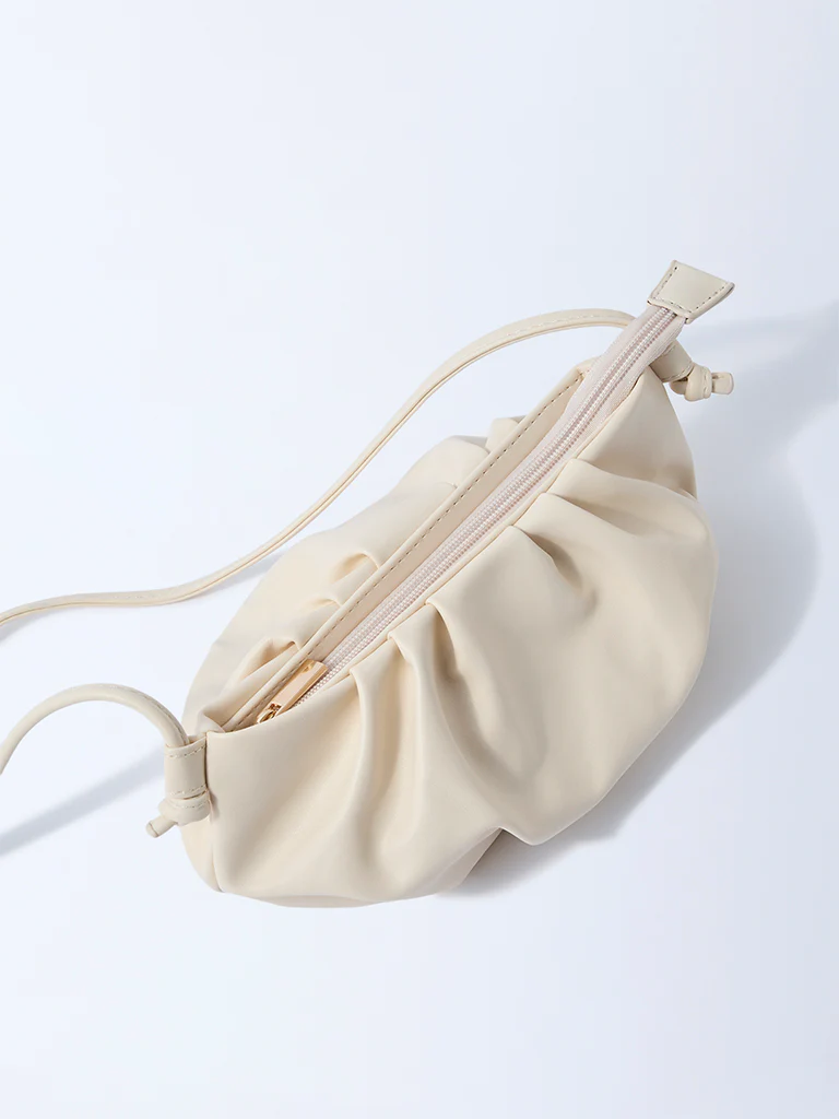Westside Off-White Pleated Clutch Bag with Sling - Image 3