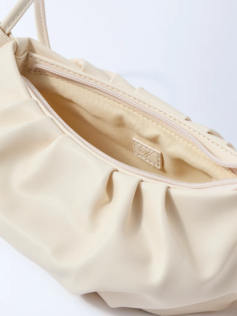 Westside Off-White Pleated Clutch Bag with Sling - Image 4