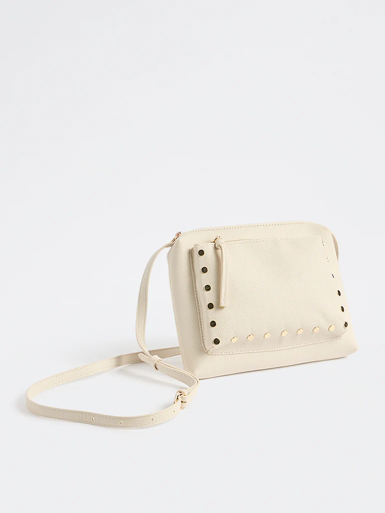 Westside Off-White Stud-Detail Textured Sling Bag - Image 2