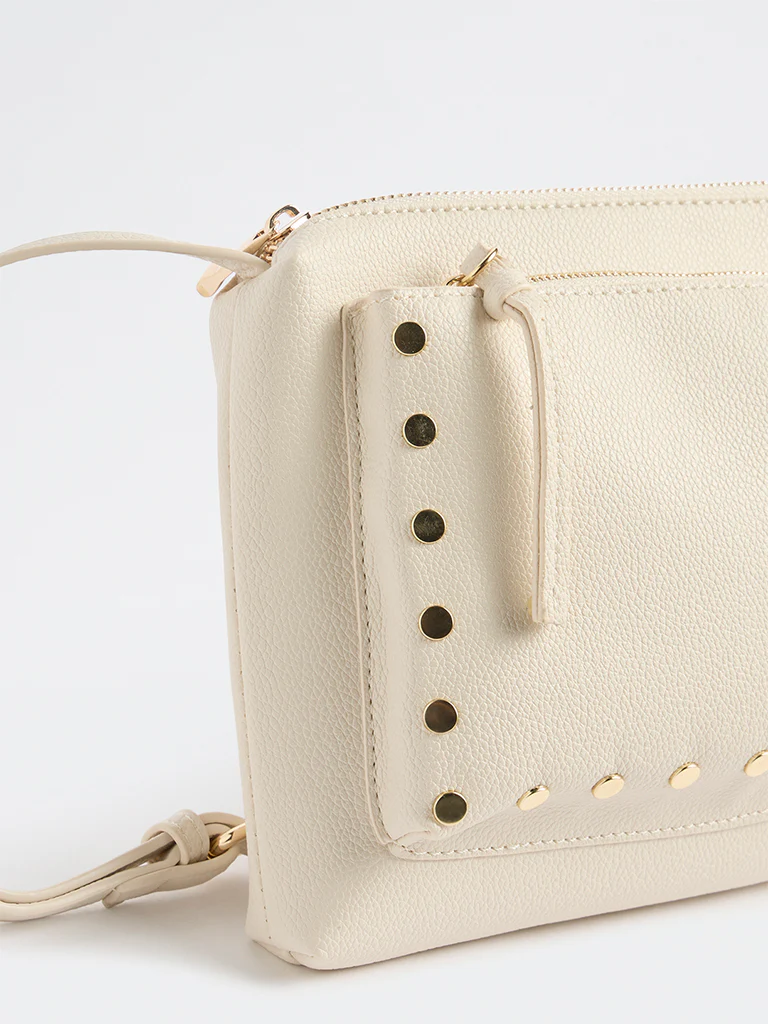 Westside Off-White Stud-Detail Textured Sling Bag - Image 3