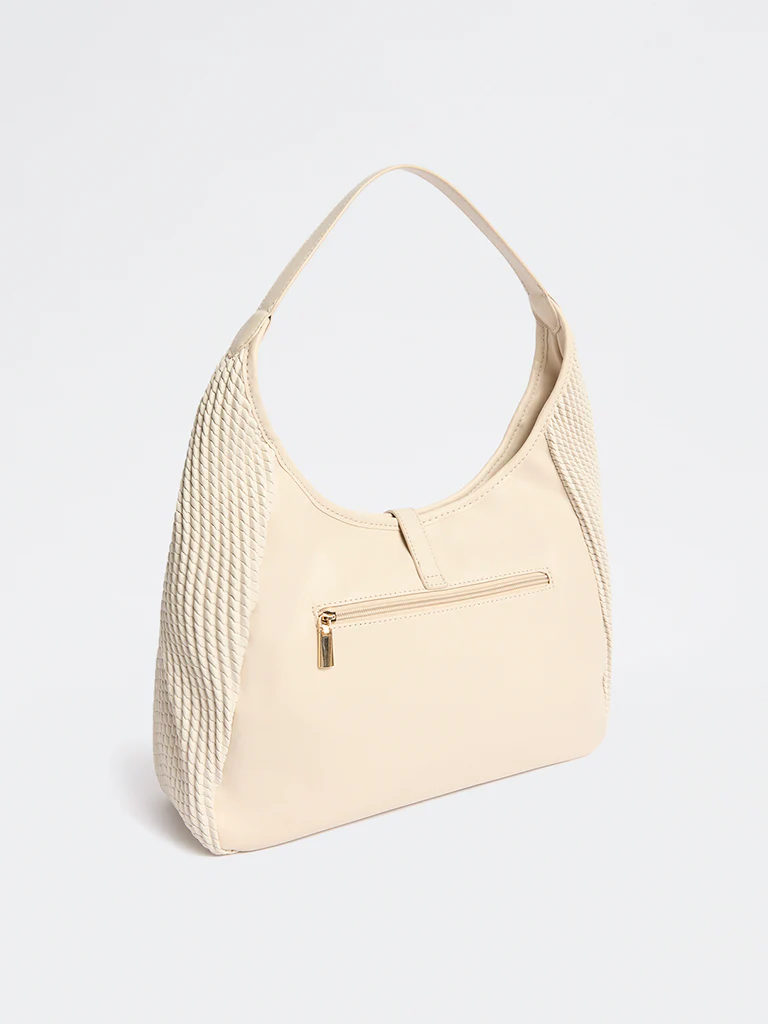 Westside Off-White Woven-Textured Hobo Bag - Image 2