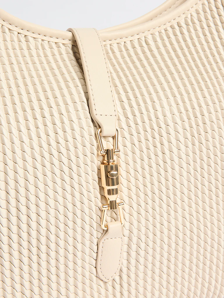 Westside Off-White Woven-Textured Hobo Bag - Image 4
