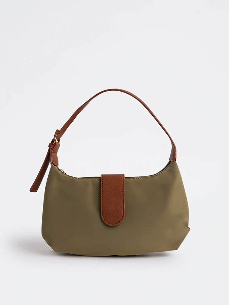 Westside Olive Flap-Detailed Shoulder Bag