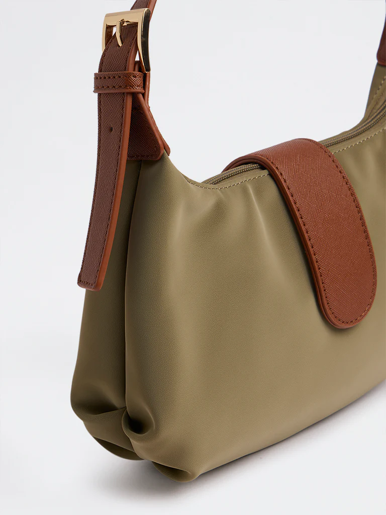 Westside Olive Flap-Detailed Shoulder Bag - Image 2