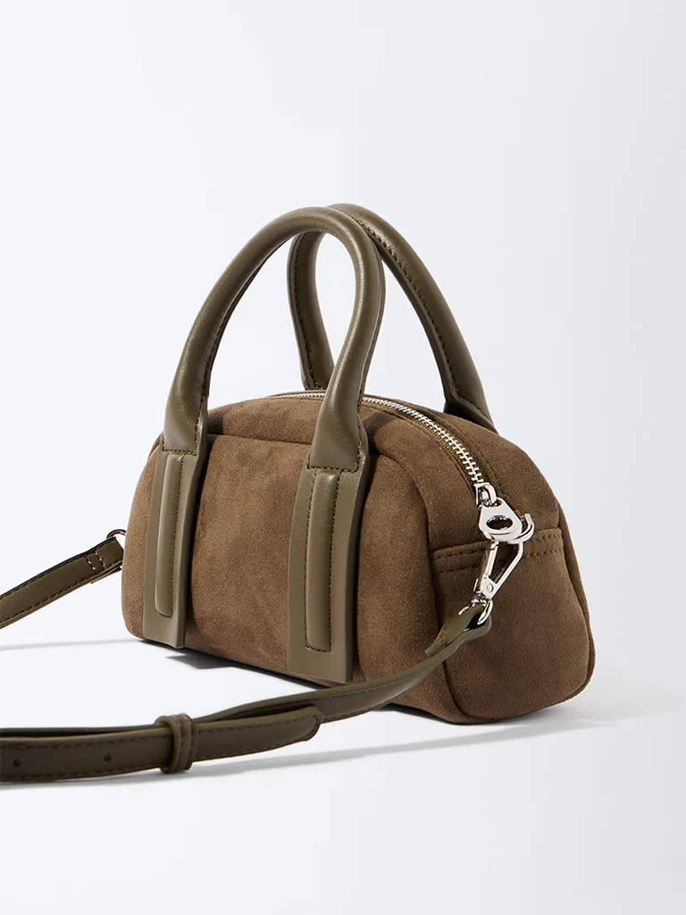 Westside Olive Suede Bowling Bag - Image 2