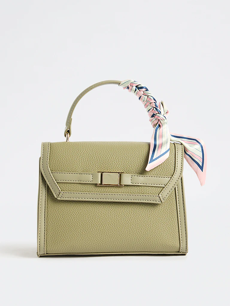 Westside Olive Textured Satchel Bag with a Scarf