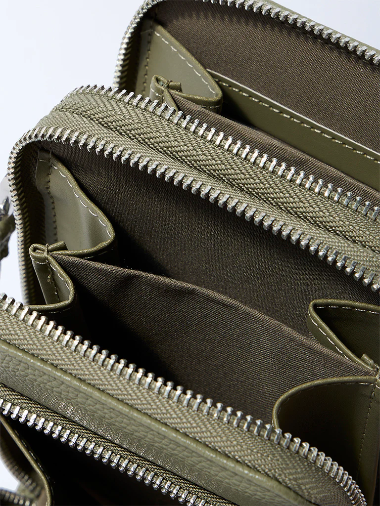 Westside Olive Textured Wallet-Style Sling Bag - Image 3
