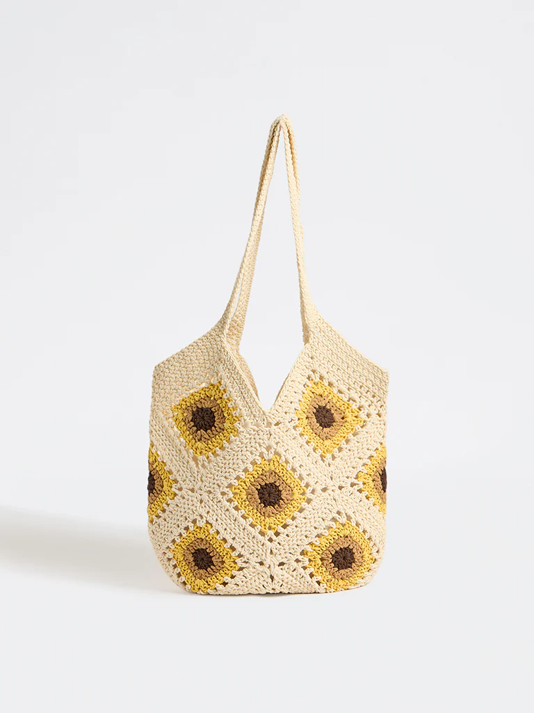 Westside Yellow Sunflower Crochet Design Tote Bag