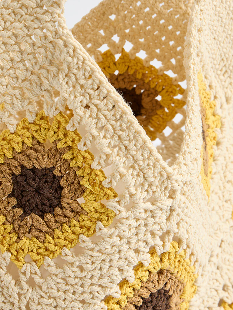 Westside Yellow Sunflower Crochet Design Tote Bag - Image 3