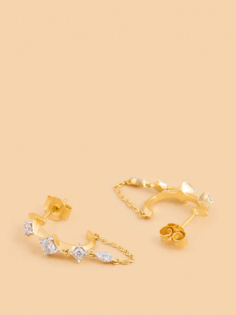 Chain Hoop Earrings with Lab Diamond Accents - Image 2