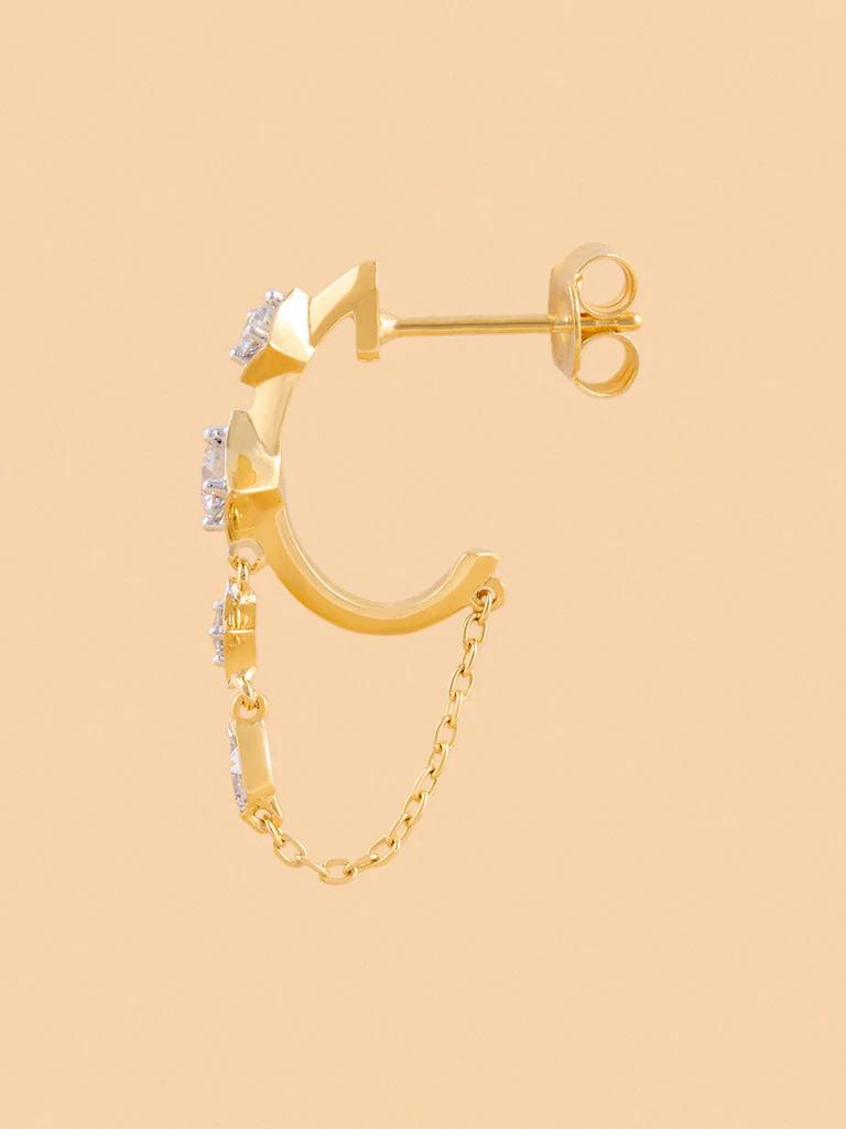 Chain Hoop Earrings with Lab Diamond Accents - Image 3