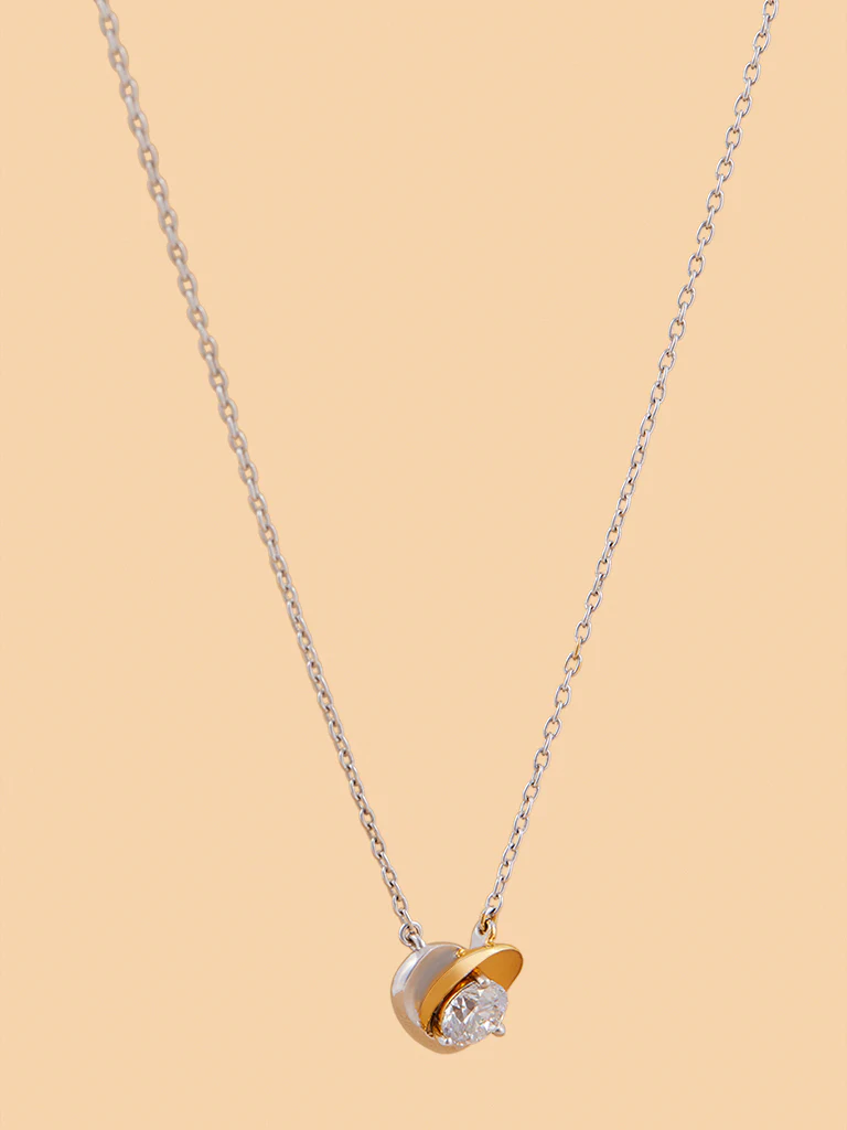 Dual Tone Heart Gold Plated Lab Diamond Necklace - Image 2