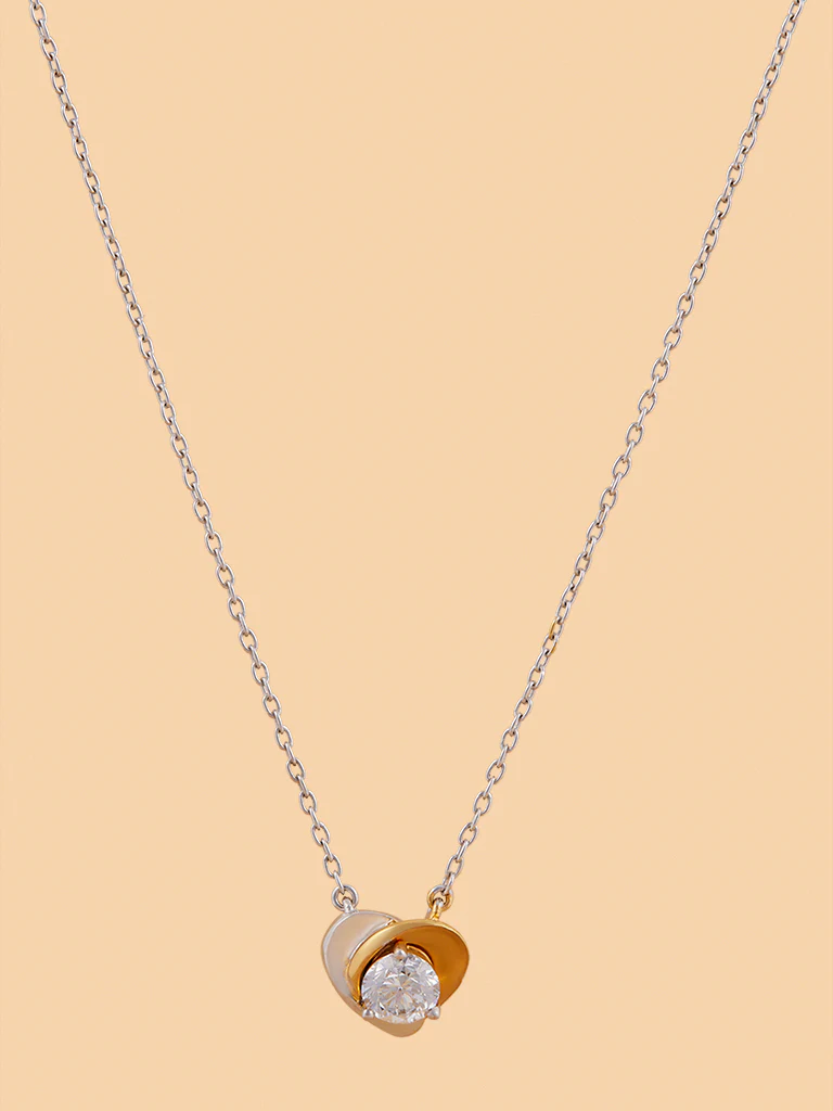 Dual Tone Heart Gold Plated Lab Diamond Necklace - Image 3