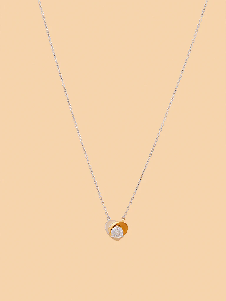 Dual Tone Heart Gold Plated Lab Diamond Necklace - Image 4