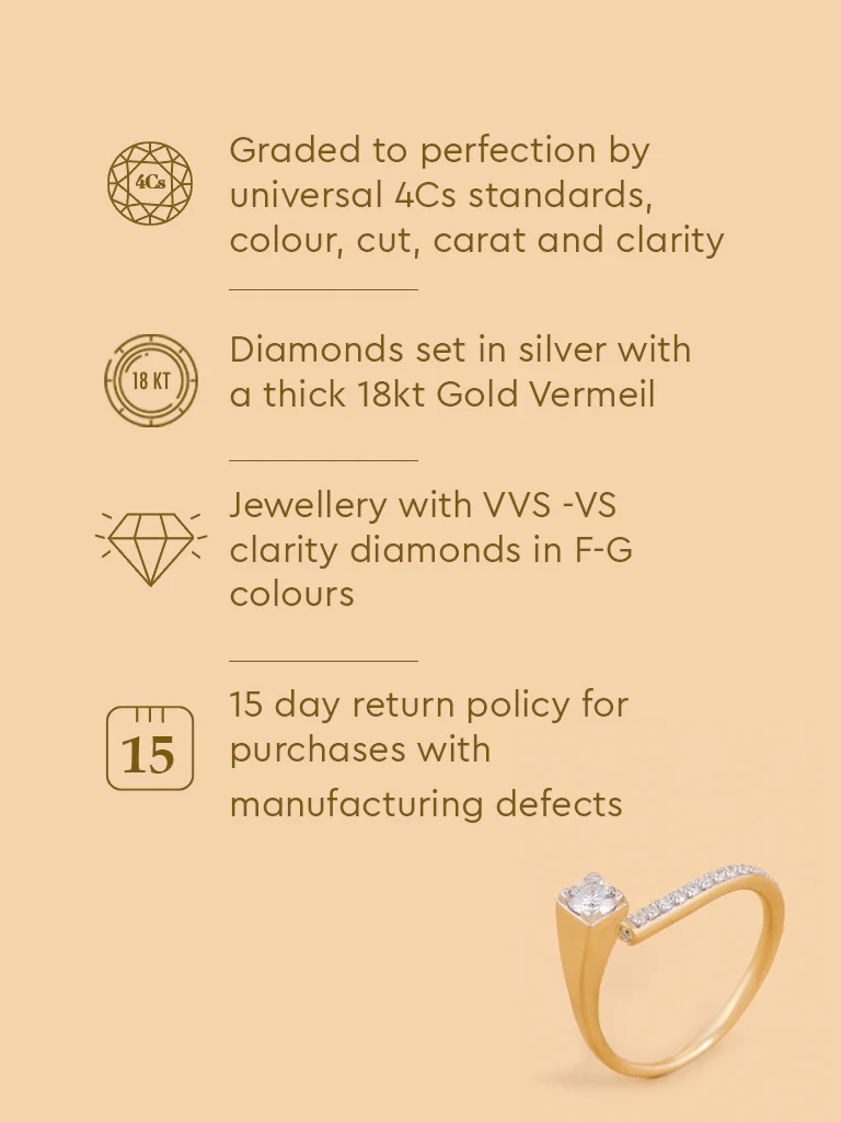 Edgy Gold Plated Lab Diamond Solitaire Ring - Image 5