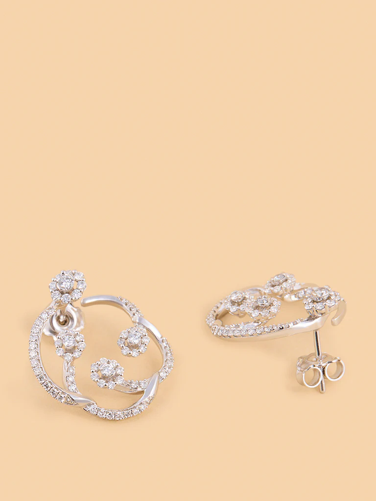 Elegant Floral Circle Lab Diamond Earrings - Image 2