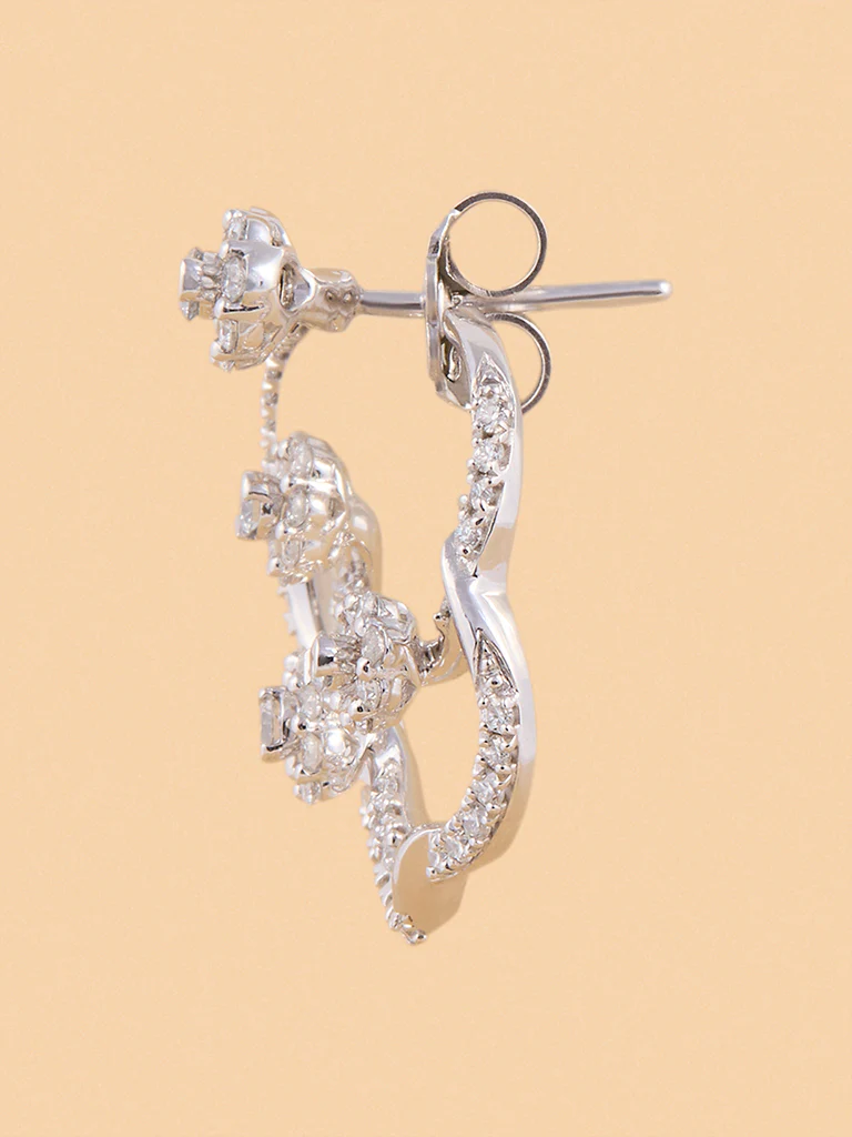 Elegant Floral Circle Lab Diamond Earrings - Image 3