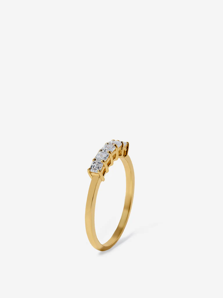Emerald Cut Half Eternity Gold Plated Lab Diamond Ring - Image 2