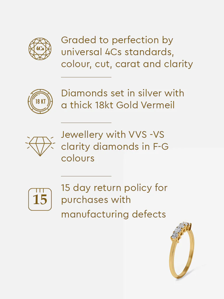 Emerald Cut Half Eternity Gold Plated Lab Diamond Ring - Image 6