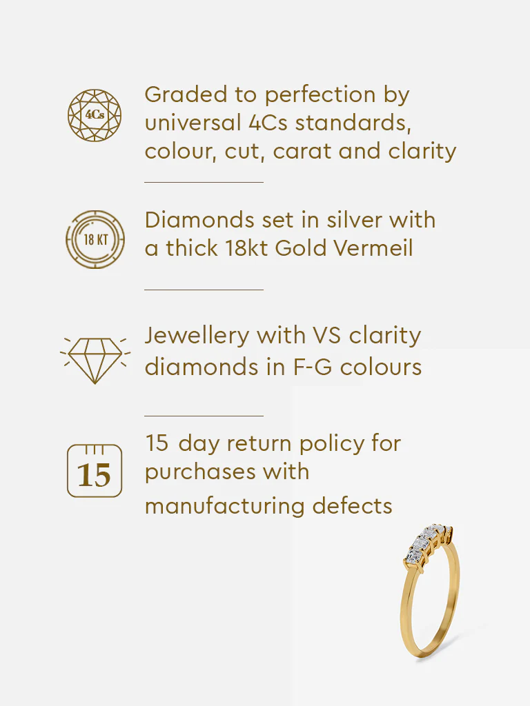 Emerald Cut Half Eternity Gold Plated Lab Diamond Ring - Image 6