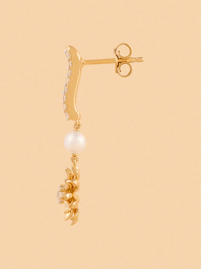 Gold Daisy Pearl Drop Earrings - Image 2
