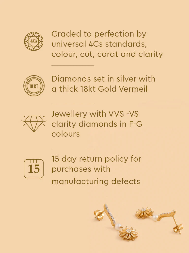 Gold Daisy Pearl Drop Earrings - Image 5