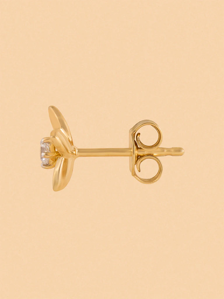 Gold Floral Solitaire Earrings - Image 2