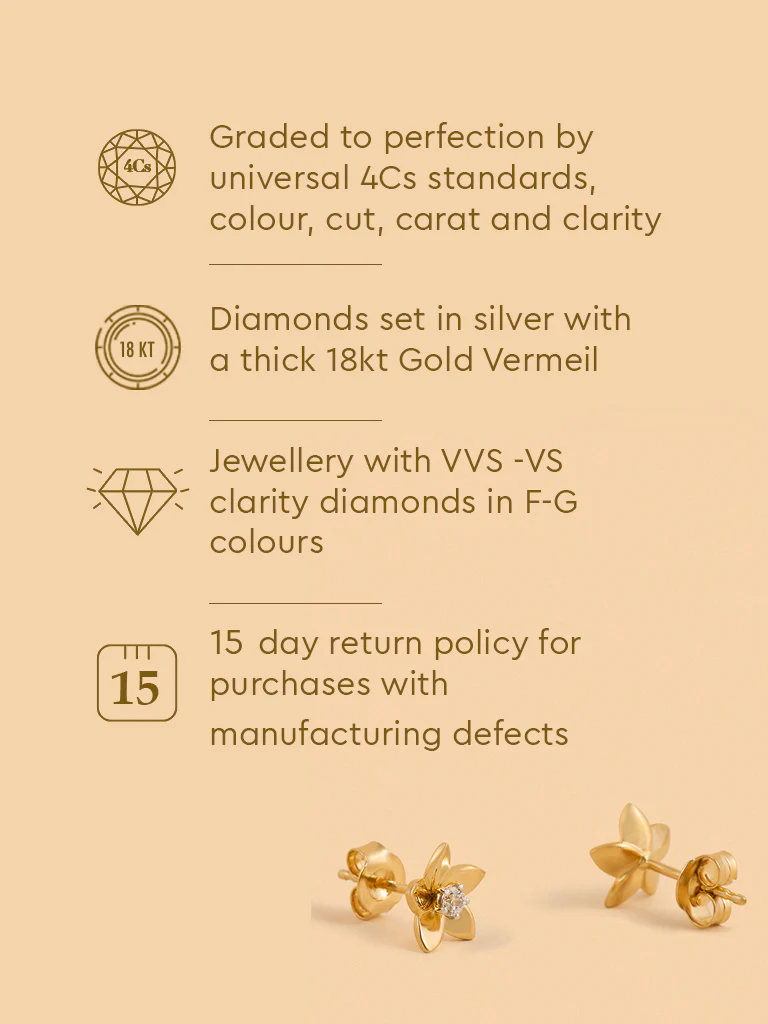 Gold Floral Solitaire Earrings - Image 5