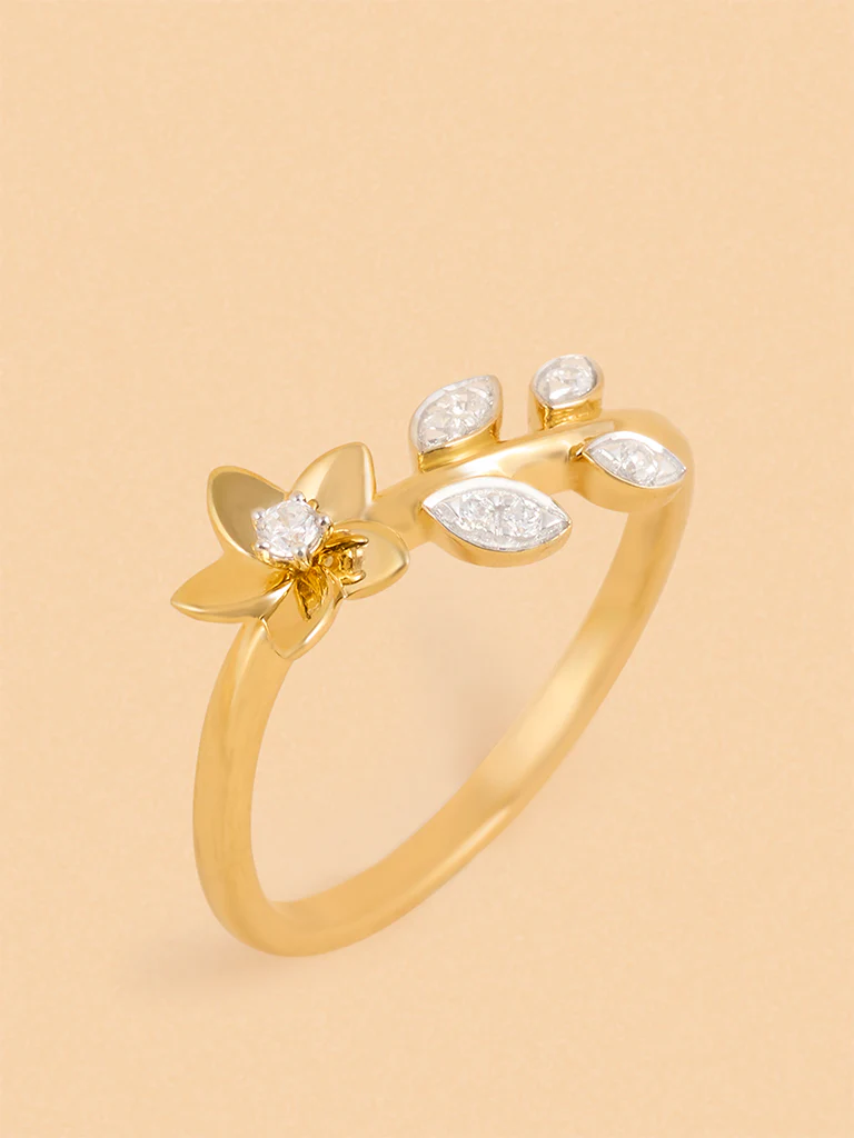 Gold Floral Solitaire Ring - Image 2