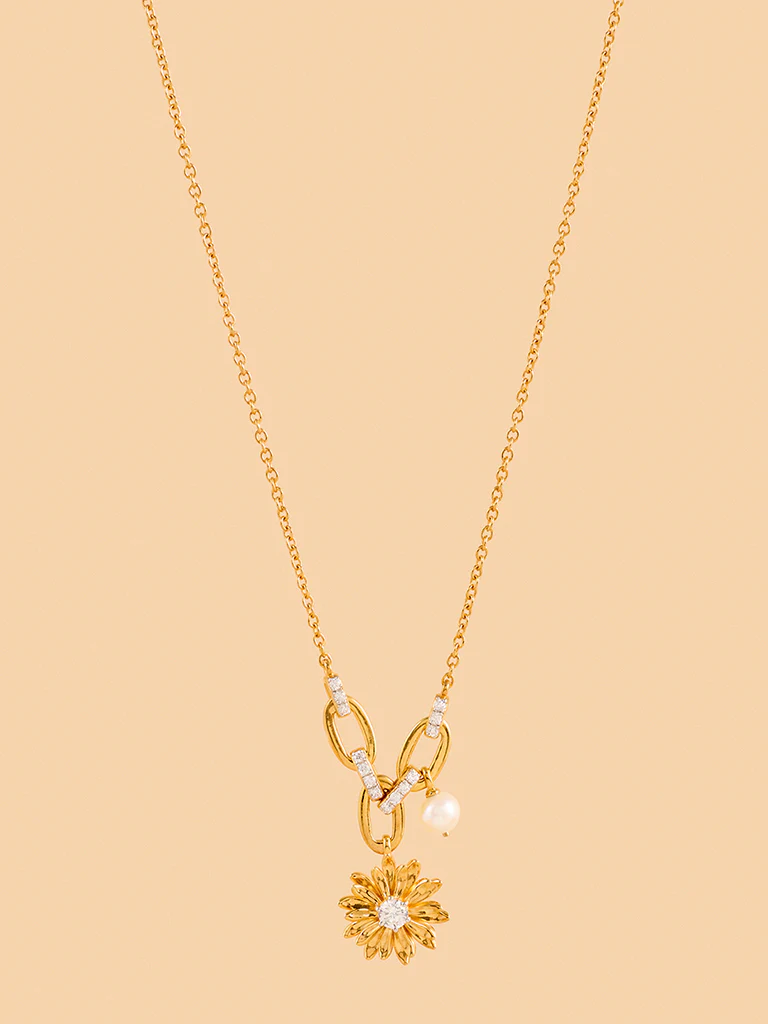 Gold Pearl Daisy Gold Plated Necklace - Image 2