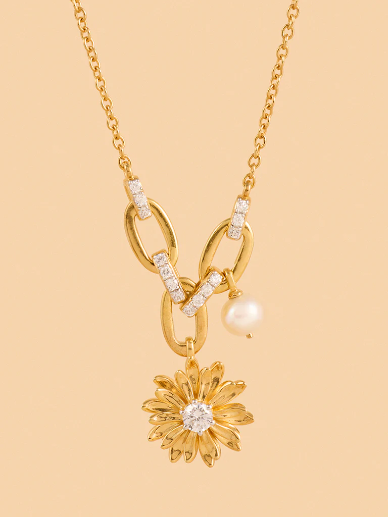 Gold Pearl Daisy Gold Plated Necklace - Image 3