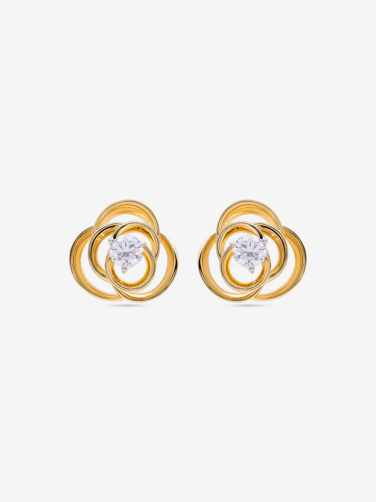 Gold Rosette Lab Diamond Stud Earrings - Image 2