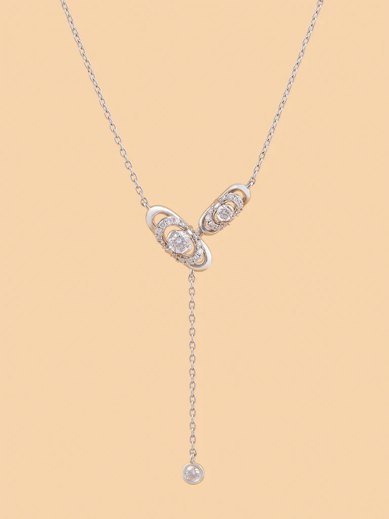 Oval Chain with Dual Lab Diamond Charm Necklace - Image 2