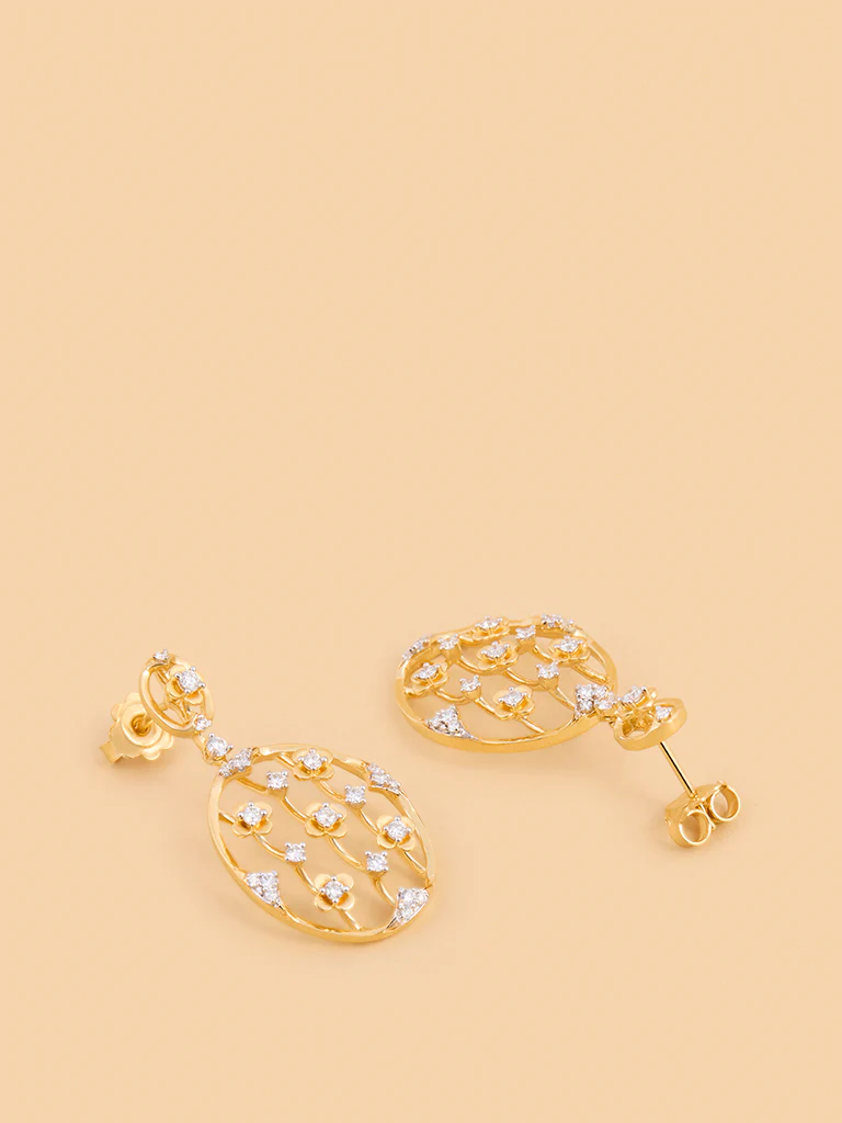 Oval Lab Diamond Earrings with Floral Detailing - Image 2