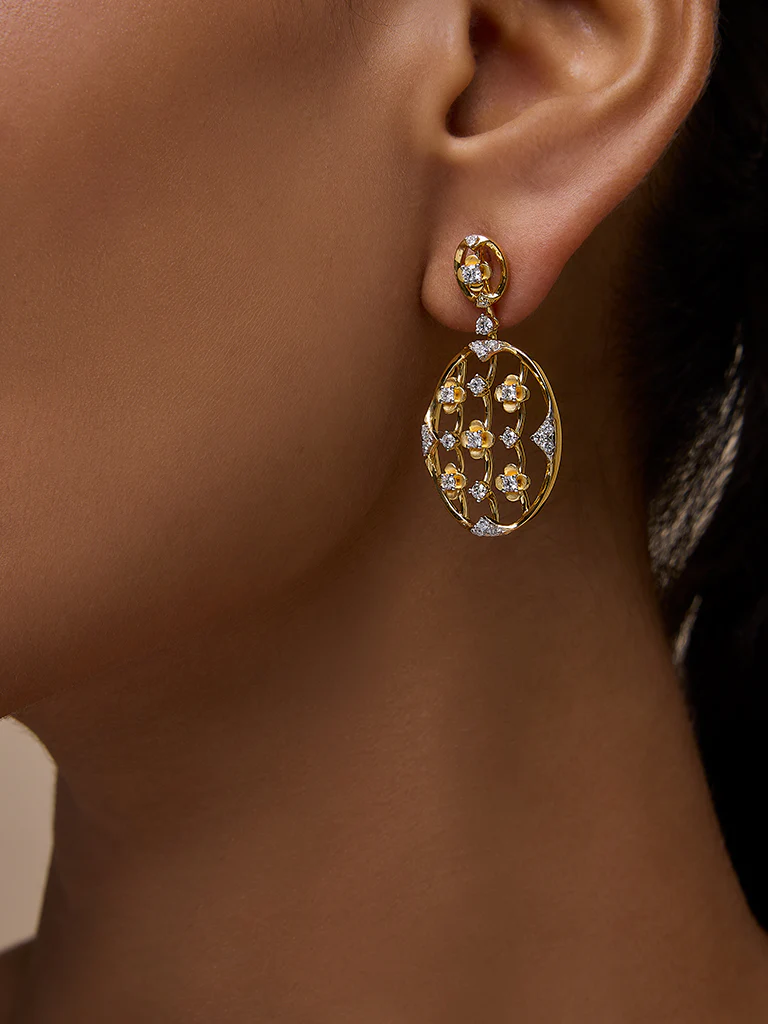 Oval Lab Diamond Earrings with Floral Detailing - Image 6
