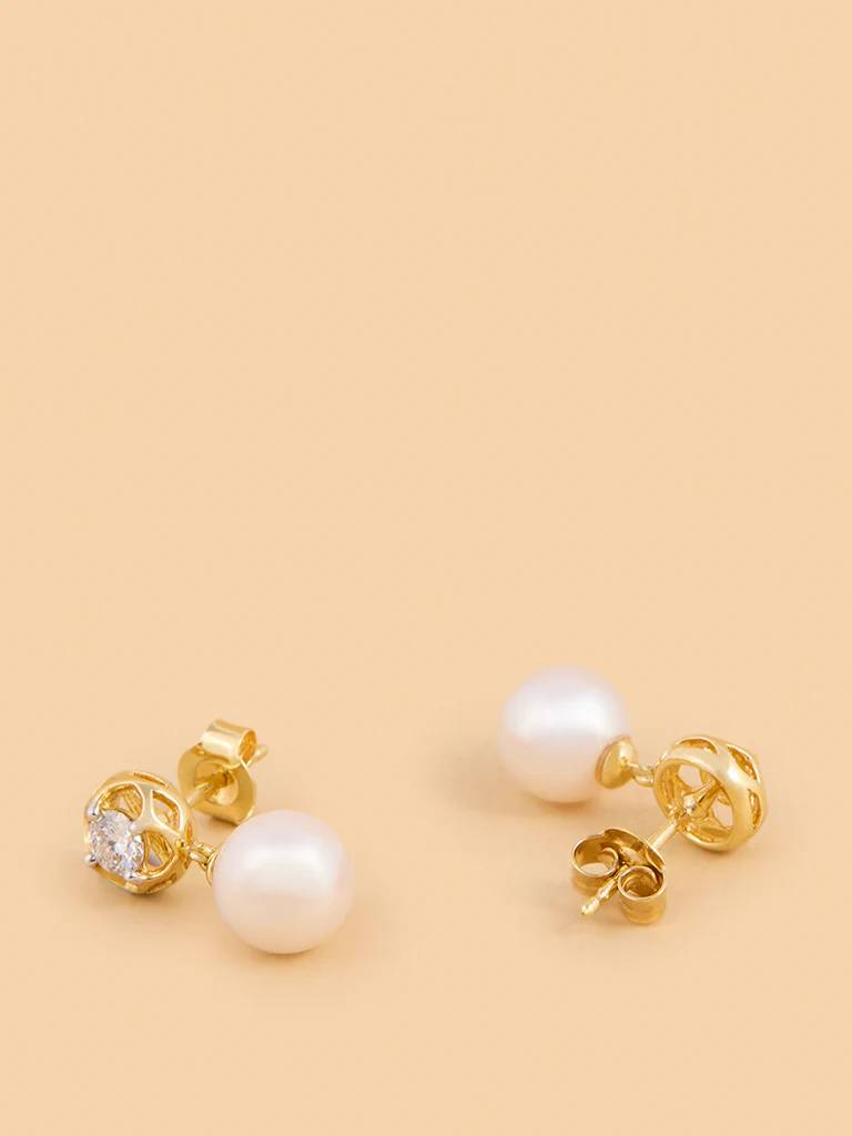 Pearl Drop Lab Diamond Earrings - Image 2