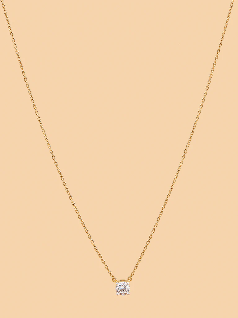 Round Solitaire Pendant Gold Plated Necklace