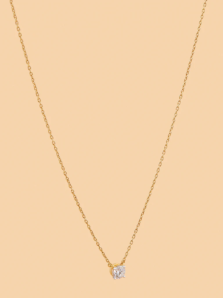 Round Solitaire Pendant Gold Plated Necklace - Image 2