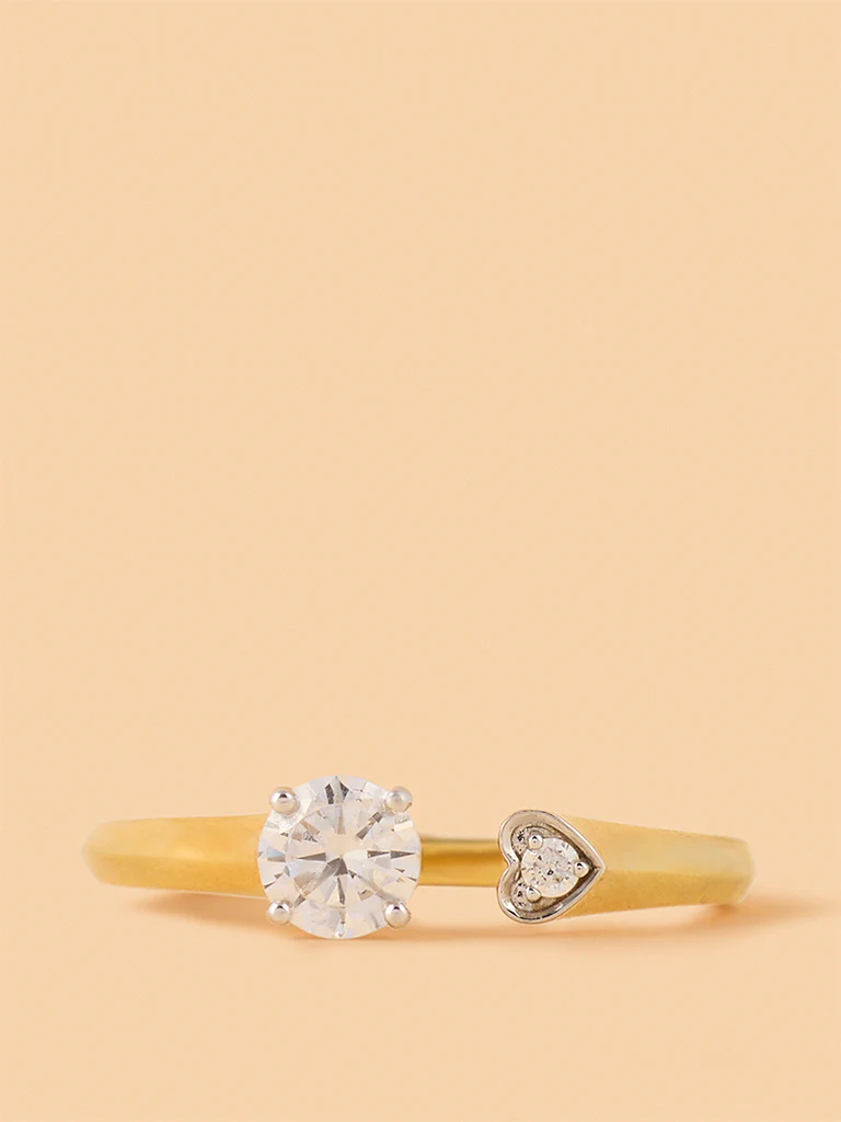 Twin Gold Plated Lab Diamond Heart Open Ring - Image 2