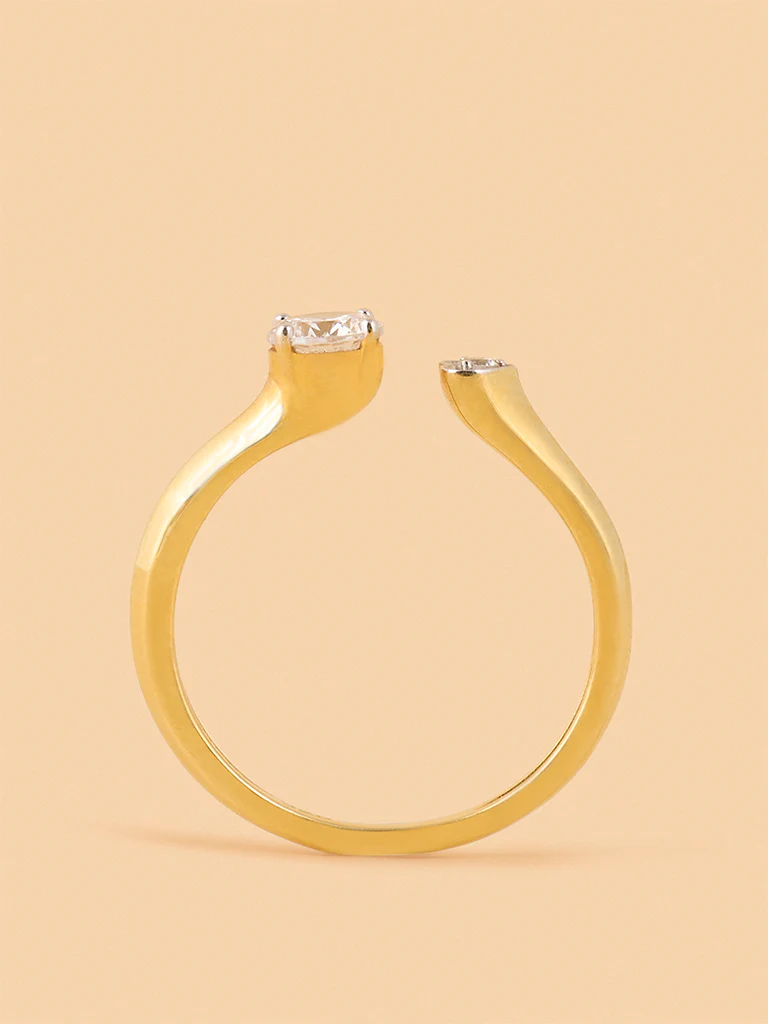Twin Gold Plated Lab Diamond Heart Open Ring - Image 3