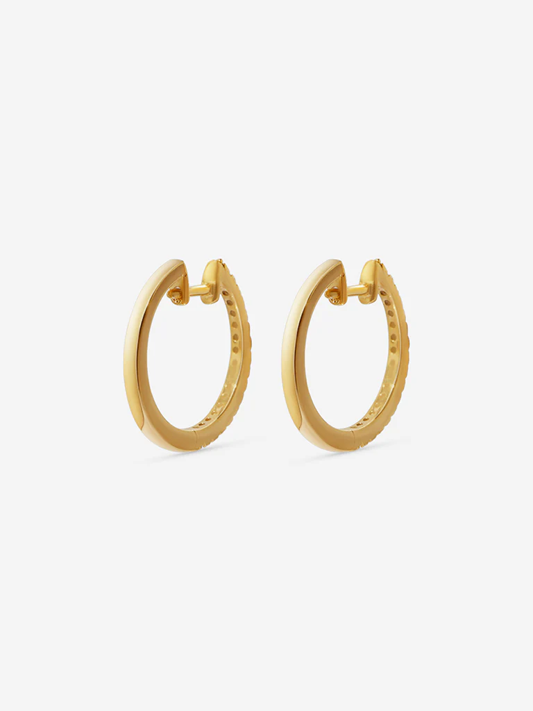 White Gold Plated Lab Diamond Studded Hoop Earrings - Image 3